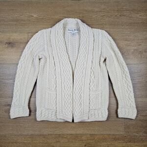 Aran Mor Women's Small 100% Merino Wool Open Cardigan Cable Knit Cream Ireland